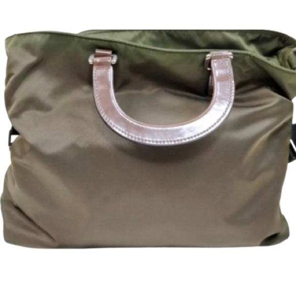 PRADA Milano Olive Green & Brown Nylon Medium Tote w/ Handles & Crossbody - Picture 14 of 14